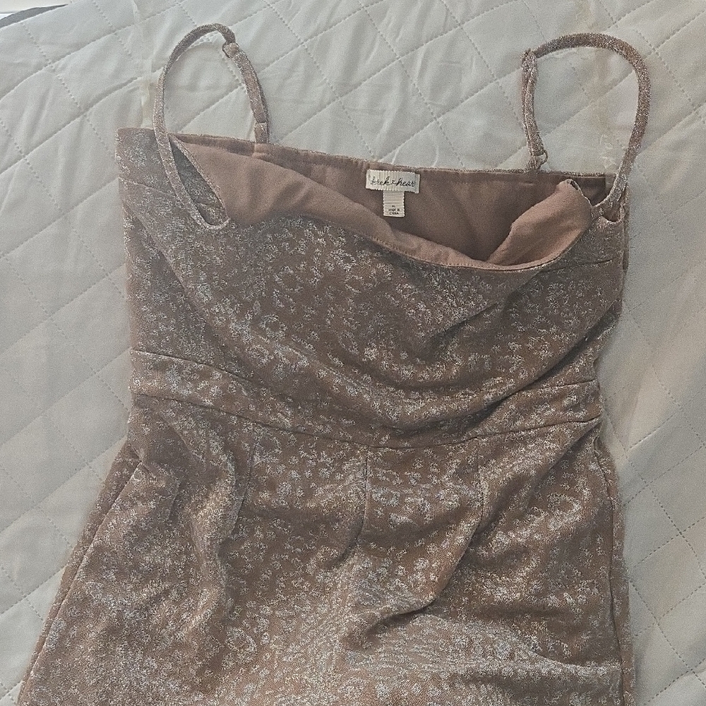 Shimmery Taupe Slip Dress Romper with Spaghetti Straps, Derek Heart, Xl